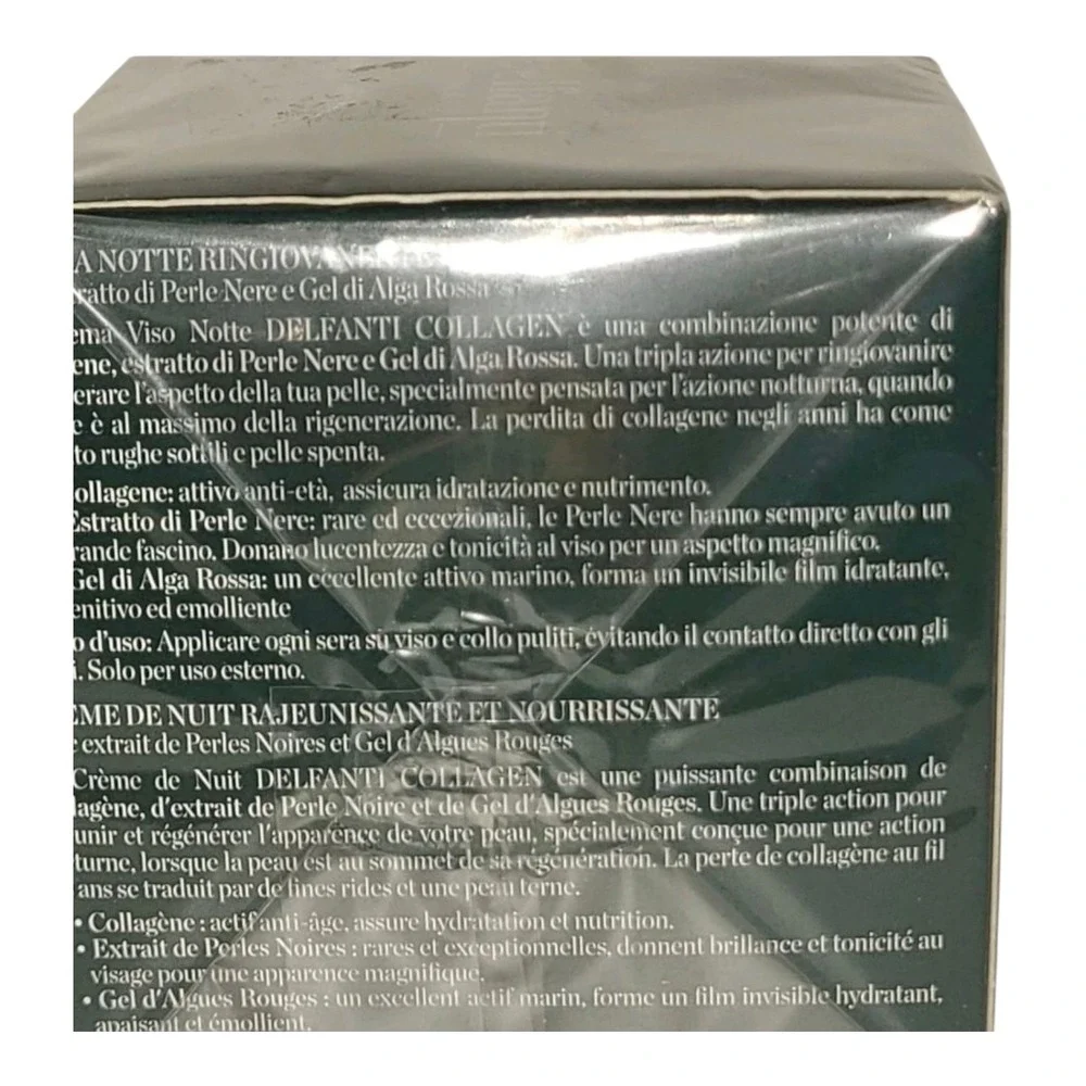 Delfanti Milano Collagen Night Cream Black Pearl‎ & Red Algae Gel 1.7 Oz NEW